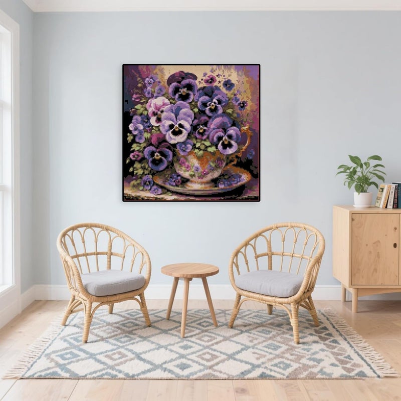 TaeYsck Purple Flowers Stamped Cross Stitch Kits for Beginner, Easy Needlepoint Counted Cross Stitch Embroidery Kits for Adults, 11CT Dimensions Printed Counted Cross Stitch Patterns Arts Craft Kits - Image 5